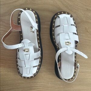 Coach Flats Leather Sling Black